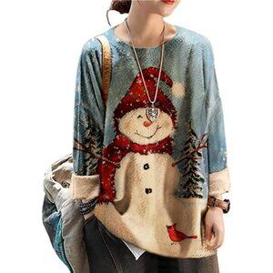 Women’s Oversized Christmas Sweater - Graphic Print Loose Knit Pullover Top